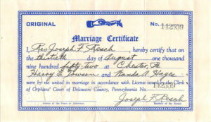 Wanda and Harry's Marriage Certificate