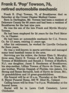 Frank Evans Towson Obituary