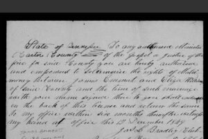 Back of James and Eliza's marriage license